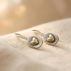 Vintage Two-Tone Heart Drop Earrings