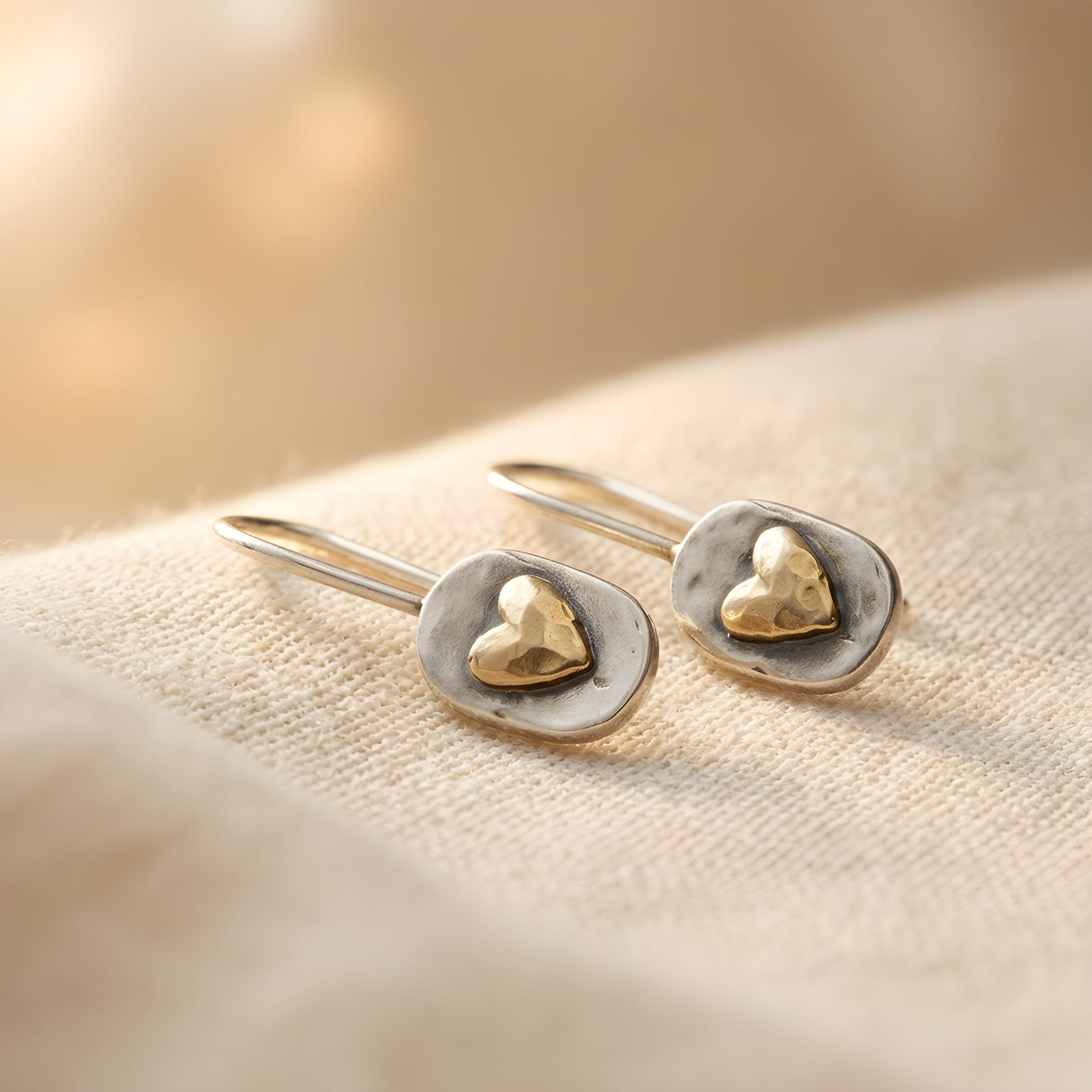 Vintage Two-Tone Heart Drop Earrings