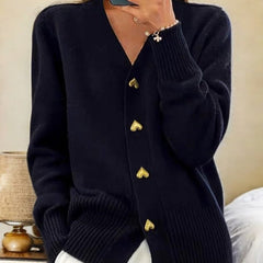 Liorah - Elegant Heart Button Cardigan