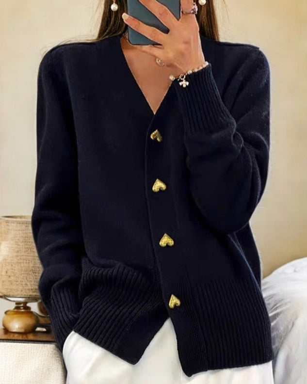 Liorah - Elegant Heart Button Cardigan