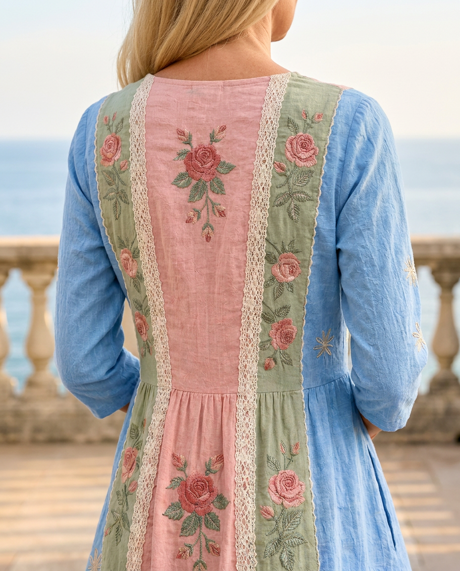 Vintage Rose Patchwork Garden Midi Dress
