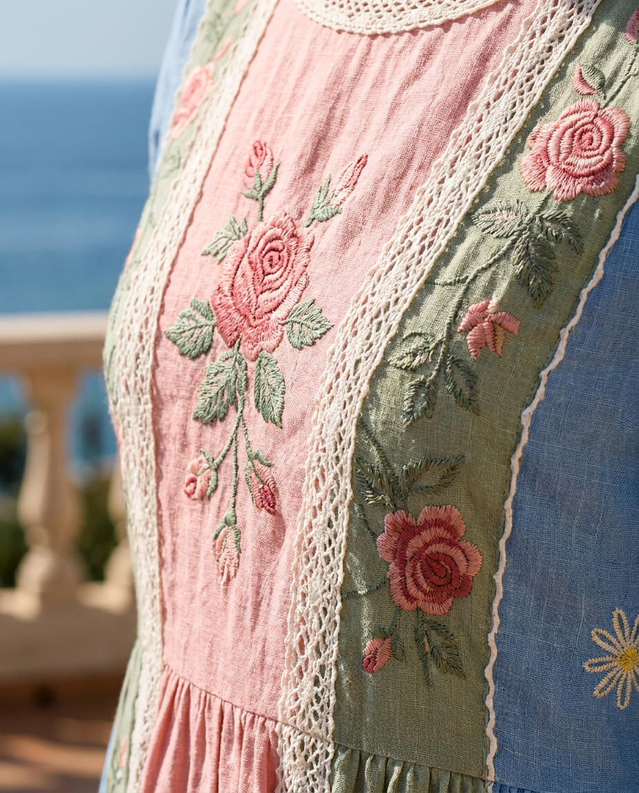 Vintage Rose Patchwork Garden Midi Dress