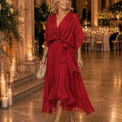 Lucille™ Elegant V-Neck Midi Dress