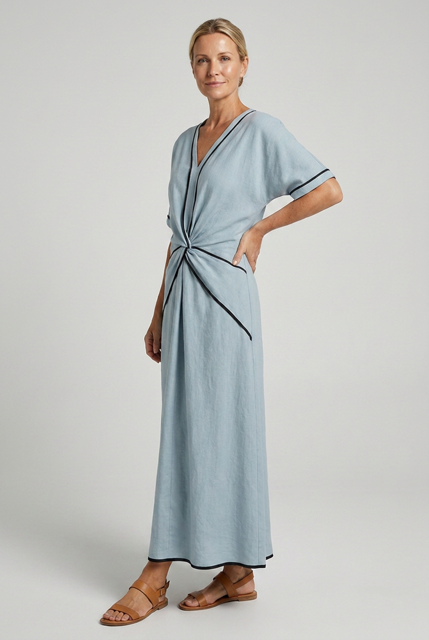 Women's Summer Dress | Twist Front Maxi V-Neck Trim