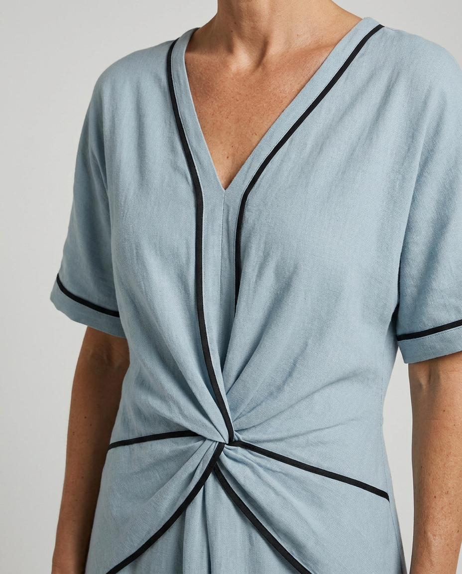 Women's Summer Dress | Twist Front Maxi V-Neck Trim