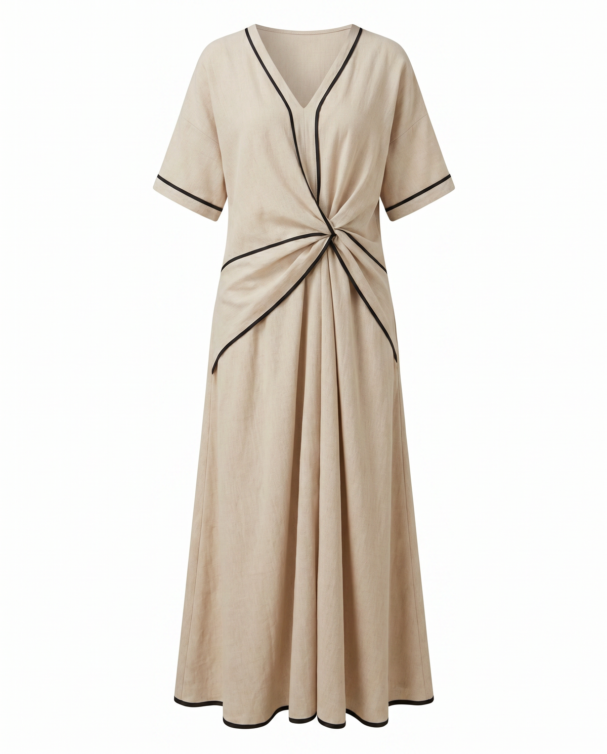 Women's Summer Dress | Twist Front Maxi V-Neck Trim